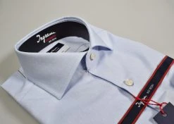 Camicia Ingram Slim Fit Celeste Operato Cotone Doppio Ritorto No Stiro