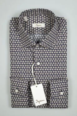 Camicia Ingram Slim Fit Blu Fantasia Stampata In Puro Cotone -Meyer Shop 0 03411aba 1200