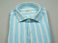 Camicia A Righe Verde Acqua In Puro Lino Ingram Slim Fit -Meyer Shop 0 037ea94b 1600