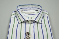 Camicia Ingram A Righe Blu E Verde Slim Fit Collo Alla Francese