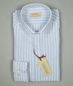 Regent By Pancaldi Camicia In Lino E Cotone Slim Fit A Righe Celeste -Meyer Shop 0 07f28c70 1200