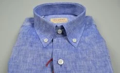 Regent By Pancaldi Camicia In Puro Lino Azzurra Pancaldi Collo Button Down Regular Fit