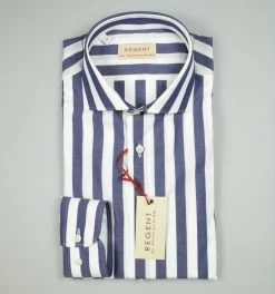 Regent By Pancaldi Camicia Pancaldi Slim Fit A Righe Blu Larghe Cotone Stretch