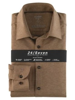 Camicia Olymp Level Five In Jersey Marrone Slim Fit