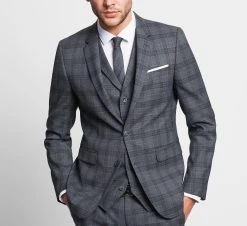 DIGEL Move Extra Slim Fit Abito Moda Slim Fit Digel Grigio A Quadri Con Panciotto -Meyer Shop 0 161a364b 1600