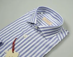 Regent By Pancaldi Camicia In Lino E Cotone Slim Fit A Righe Azzurro -Meyer Shop 0 17f0d635 1534