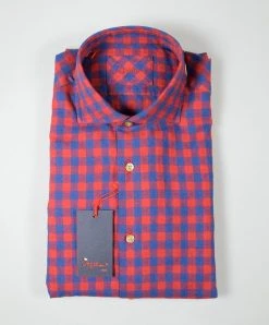 Camicia Ingram Slim Fit In Flanella Rasata A Quadri Blu E Rosso -Meyer Shop 0 1e84b8ac 1200