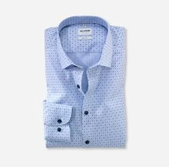 OLYMP Level Five Camicia Olymp Celeste Slim Fit Cotone Stretch Stampato -Meyer Shop 0 21002a2f 1412