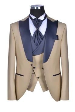 Baggi Men Smoking Con Petto A Lancia Beige Baggi Slim Fit Con Gilet E Plastron -Meyer Shop 0 2613ee2a 1700