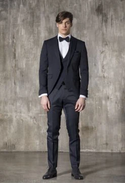 Musani Wedding Smoking Blu Micro Disegno Con Panciotto Slim Fit Musani Cerimonia