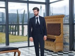 Baggi Men Abito Slim Fit Alla Coreana Nero Damascato Con Gilet E Cravatta -Meyer Shop 0 2eb29645 984