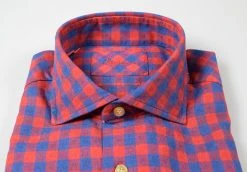 Camicia Ingram Slim Fit In Flanella Rasata A Quadri Blu E Rosso