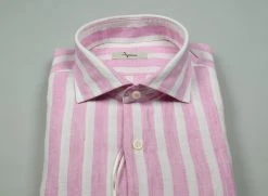 Camicia A Righe Rosa In Puro Lino Ingram Slim Fit