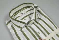 Camicia Slim Fit Ingram A Righe Verde Collo Alla Francese