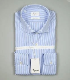 Camicia Ingram A Righe Celeste Slim Fit In Cotone Doppio Ritorto