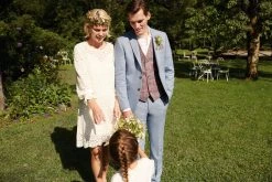 DIGEL Ceremony Vintage Abito Celeste Country Chic Slim Fit Completo Di Gilet E Papillon