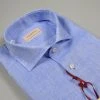 Regent By Pancaldi Camicia Pancaldi Celeste Slim Fit In Puro Lino Collo Alla Francese