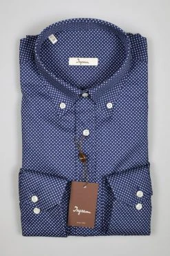 Camicia Button Down Ingram Blu Puro Cotone Disegno Piccolo Stampato