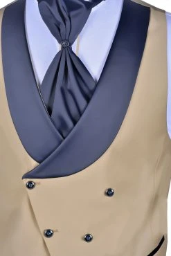 Baggi Men Smoking Con Petto A Lancia Beige Baggi Slim Fit Con Gilet E Plastron