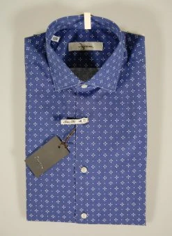 Camicia Ingram Blu A Fantasia Slim Fit Cotone Stretch -Meyer Shop 0 3e70bc64 1200