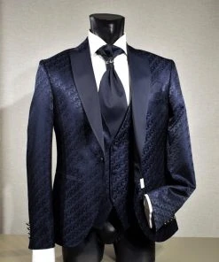 Musani Wedding 2.0 Abito Smoking Blu Damascato Musani Cerimonia Slim Fit