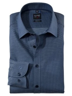 OLYMP Level Five Camicia Olymp Azzurra Con Micro Disegno Slim Fit