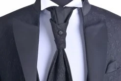 Baggi Men Abito Slim Fit Alla Coreana Nero Damascato Con Gilet E Cravatta