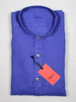 Camicia Ingram Azzurro Scuro In Puro Lino Regular Fit Collo Alla Coreana -Meyer Shop 0 47dc6be4 1200