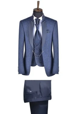 Baggi Men Abito Slim Fit Alla Coreana Blu Damascato Con Gilet E Cravatta -Meyer Shop 0 4810c5be 1200