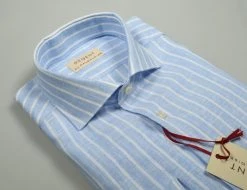 Regent By Pancaldi Camicia Pancaldi Slim Fit In Puro Lino Celeste Chiaro A Righe -Meyer Shop 0 4c21076a 1563