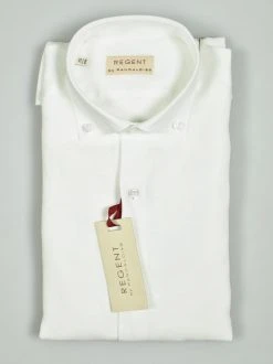 Regent By Pancaldi Camicia Bianca Pancaldi In Puro Lino Lavato Slim Fit Collo Button Down