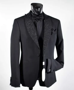 Musani Uomo Wedding 2.0 Smoking Nero Slim Fit Musani Con Petto A Lancia Brillantinato -Meyer Shop 0 4ca7b233 1200