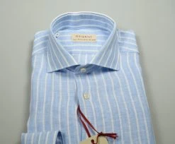 Regent By Pancaldi Camicia Pancaldi Slim Fit In Puro Lino Celeste Chiaro A Righe -Meyer Shop 0 4e95855d 1456