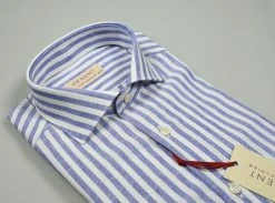 Regent By Pancaldi Camicia In Lino E Cotone Slim Fit A Righe Azzurro -Meyer Shop 0 4fc960fc 1600