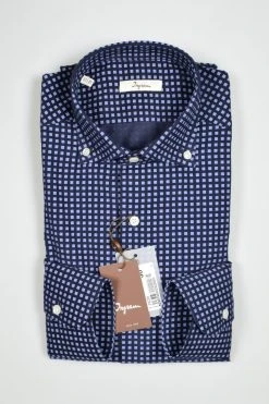 Camicia Blu Ingram In Velluto Stampato Regular Fit Button Down