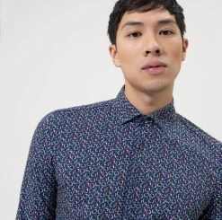 OLYMP Level Five Camicia Slim Fit Olymp Blu In Jersey Stampato -Meyer Shop 0 5d14fa43 706