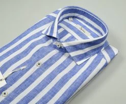 Camicia A Righe Azzurro In Puro Lino Ingram Slim Fit -Meyer Shop 0 5fb72826 1446