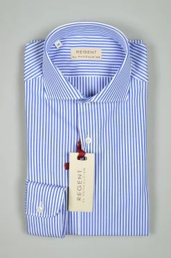 Regent By Pancaldi Camicia Slim Fit Pancaldi Collo Francese A Righe Azzurro