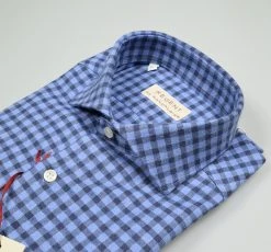 Regent By Pancaldi Camicia Pancaldi Slim Fit Cotone Caldo Flanella A Quadri Azzurro E Blu -Meyer Shop 0 61277d43 1287