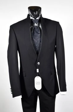 Abito Nero Slim Fit Musani Cerimonia Modello Alla Coreana -Meyer Shop 0 6452d623 1200