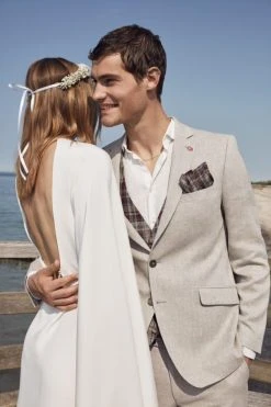 DIGEL Ceremony Vintage Abito Beige Digel Misto Lino Slim Fit