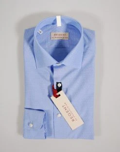 Regent By Pancaldi Camicia Pancaldi Slim Fit Celeste A Pois In Puro Cotone