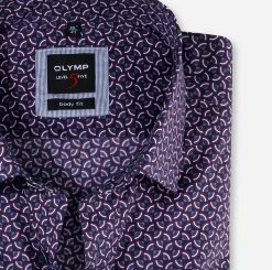 OLYMP Level Five Camicia Olymp Slim Fit Bordeaux Disegno Geometrico Stampato