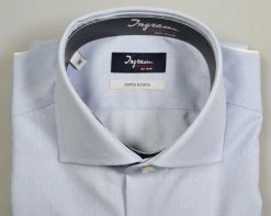 Camicia Ingram Slim Fit Celeste Operato Cotone Doppio Ritorto No Stiro -Meyer Shop 0 70399d20 1505