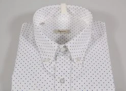 Camicia Bianca A Pois Piccoli Blu Collo Button Down