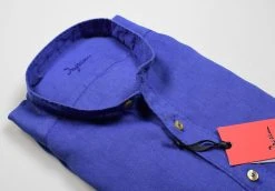 Camicia Ingram Azzurro Scuro In Puro Lino Regular Fit Collo Alla Coreana -Meyer Shop 0 71ea4c50 1600