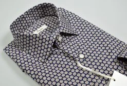 Camicia Ingram Slim Fit Blu Fantasia Stampata In Puro Cotone