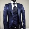 Musani Uomo Abito Blu Damascato Musani Cerimonia Sposo Slim Fit
