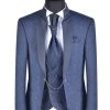 Baggi Men Abito Slim Fit Alla Coreana Blu Damascato Con Gilet E Cravatta