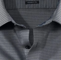 OLYMP Luxor Camicia Olymp Grigio Micro Fantasia Modern Fit Cotone Facile Stiro